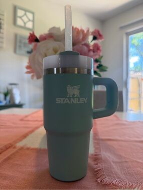 Stanley SeaFoam Green 14 oz Travel Tumbler with Handle and Straw